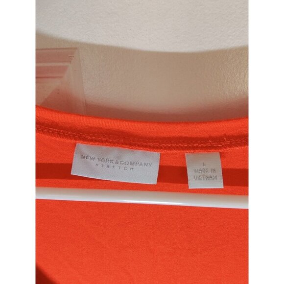 New York & Co Stretch Bright Deep Orange Lace Front Sleeveless Top Scoop Neck L - Picture 4 of 5